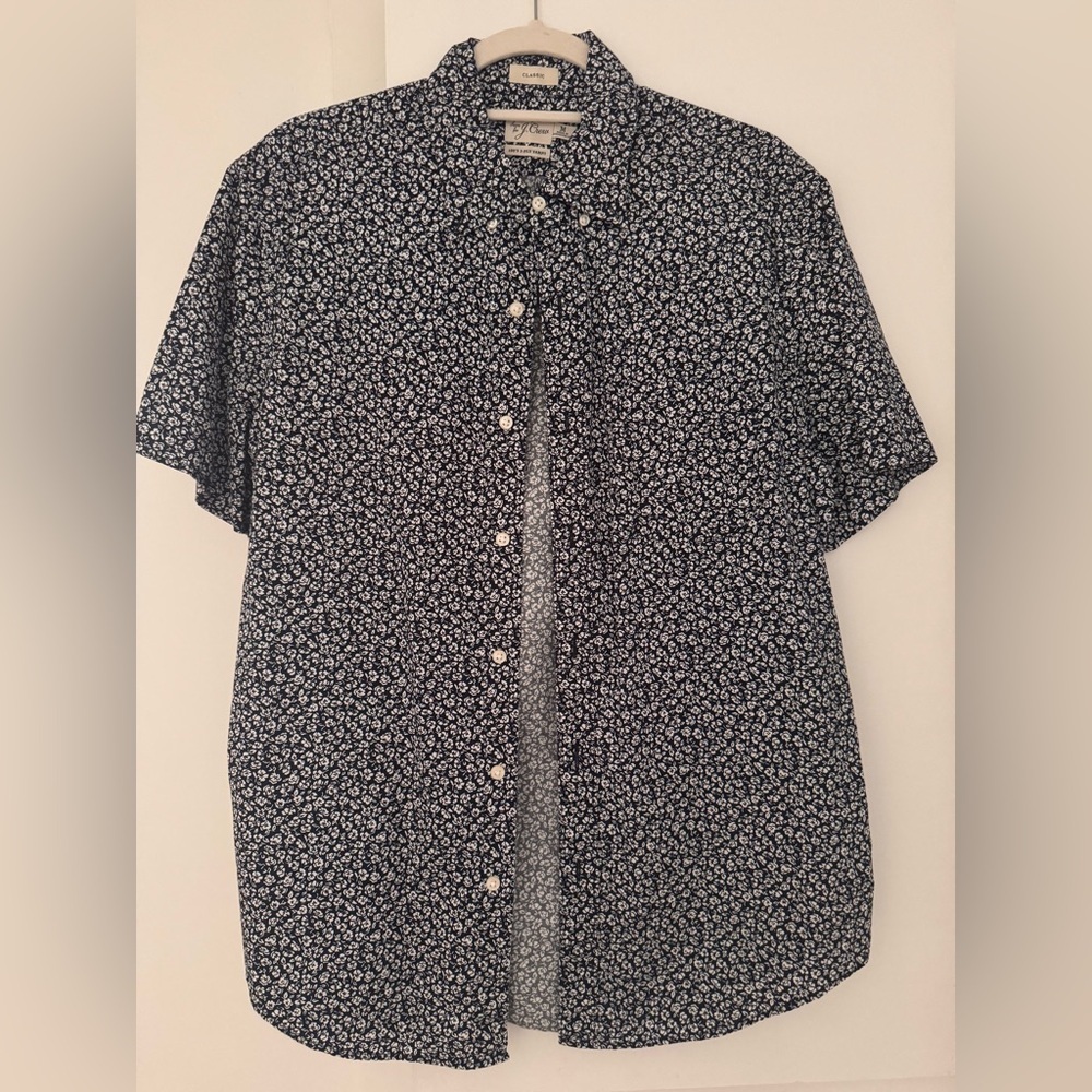 J.Crew Mens Short Sleeve Button Down Navy Floral Shirt Size Medium